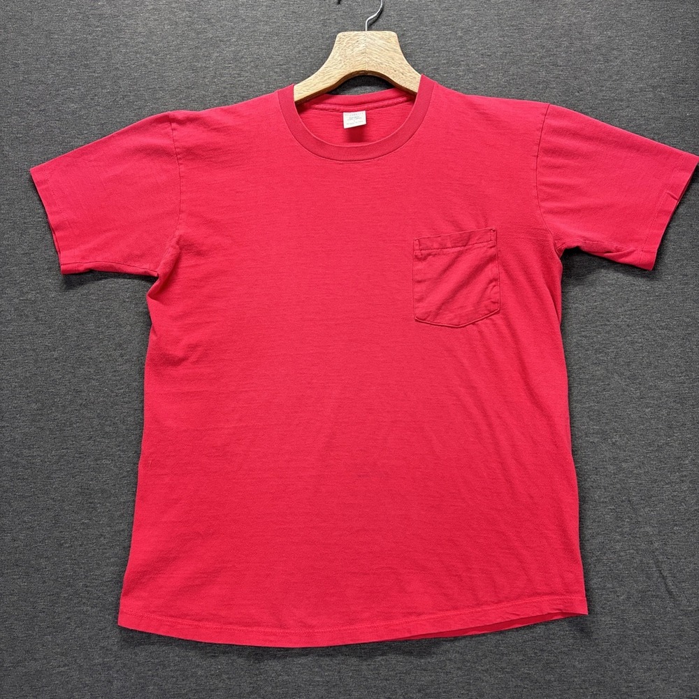 VTG TownCraft JC Penney Distressed Blank Selvedge Pocket T-Shirt Mens L Red USA